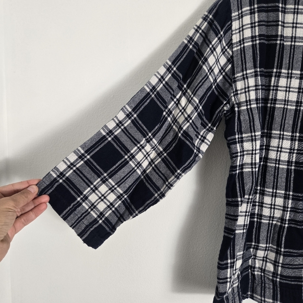 Madewell Navy White Plaid 3/4 Sleeves Top Blouse - Picture 8 of 8